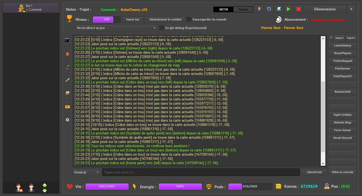 Interface du bot Ankabot pour Dofus — tableau de bord et modules de configuration