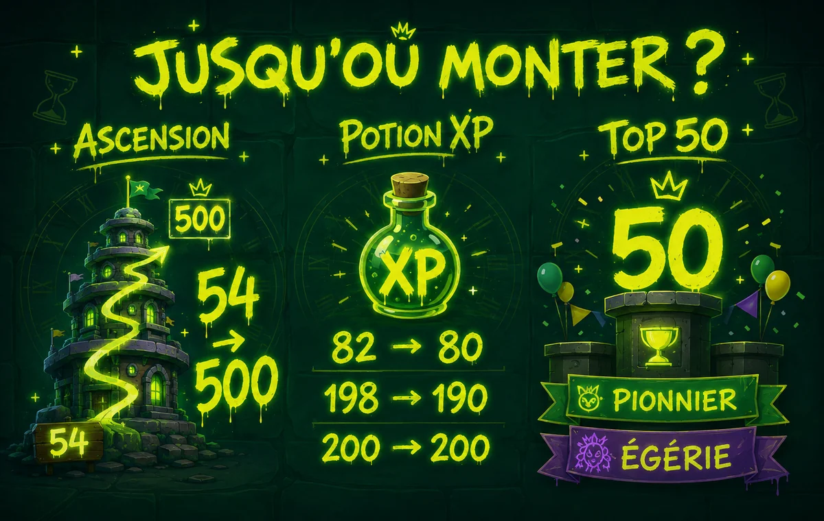 Les paliers de progression TemporiX : Île de l'Ascension du niveau 54 à 500, potion d'expérience et titres réservés aux 50 premiers