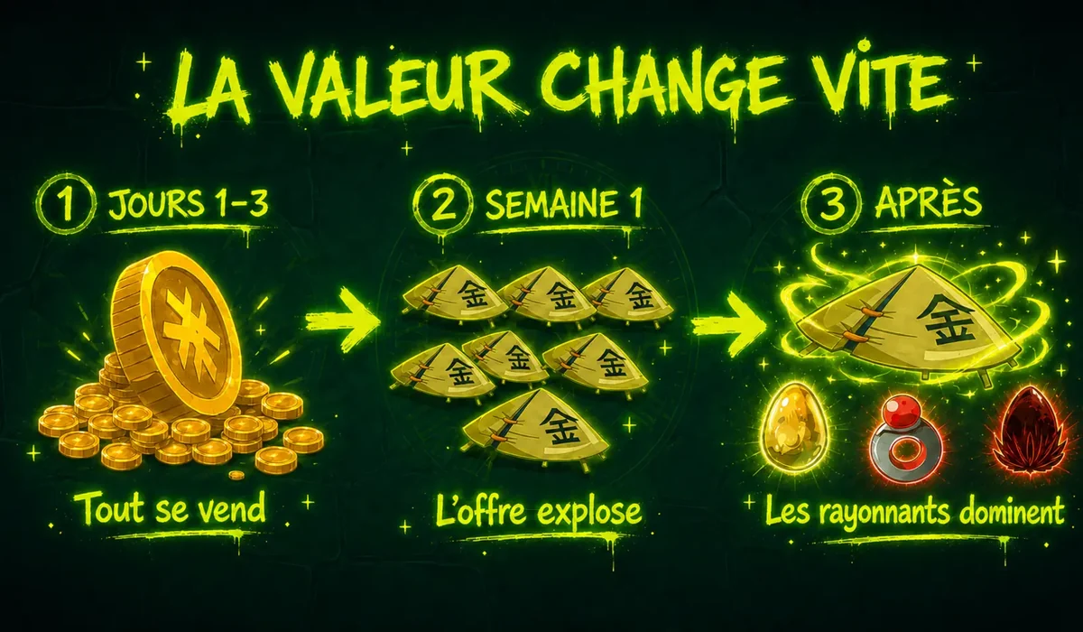Les trois phases de l'économie TemporiX : tout se vend, l'offre explose, les rayonnants dominent