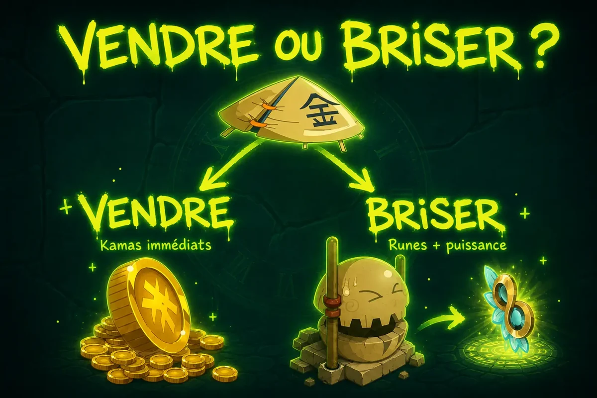 Vendre un équipement pour des kamas immédiats ou le briser en runes pour gagner en puissance