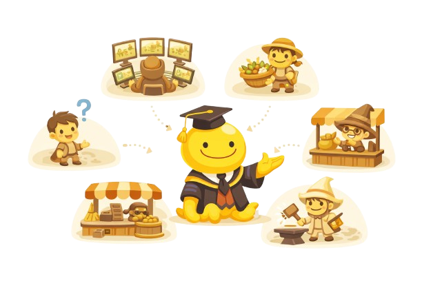 Illustration Koro Sensei présentant les différents profils de joueurs Dofus qui utilisent un bot